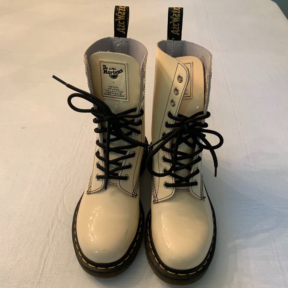 Doc Martens Womens Cream Patent Combat Boots US 7